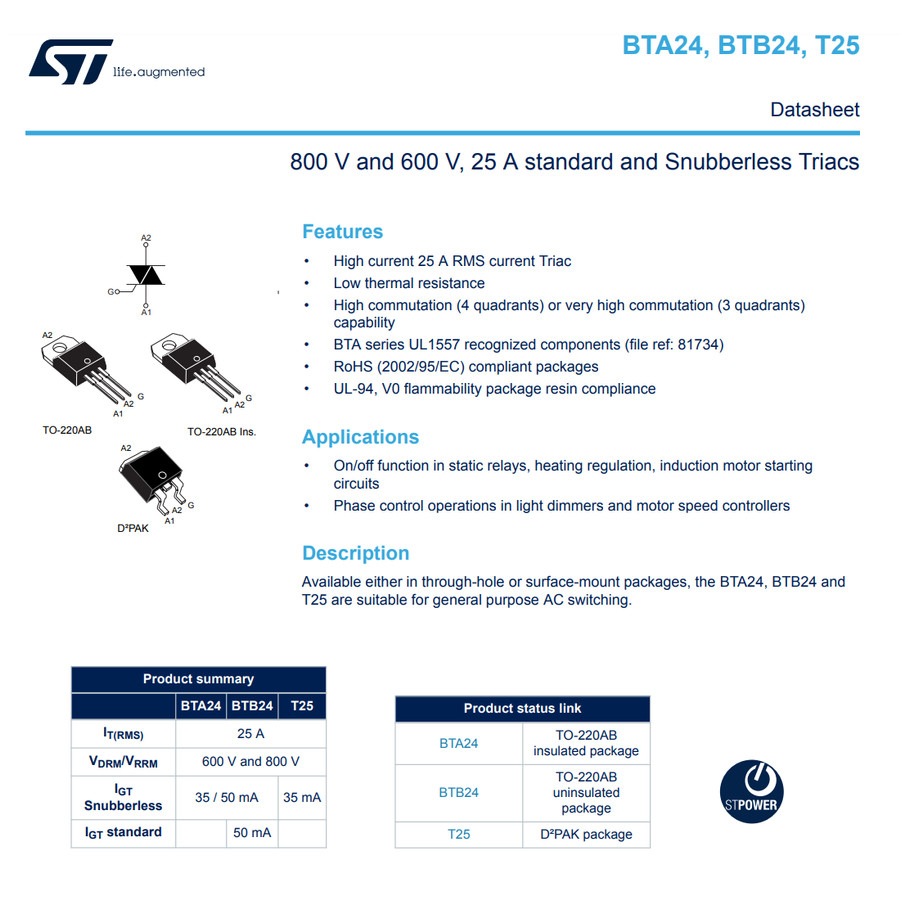 BTA24 600B 24A 600V Triac AC Dimmer Pengatur Kecepatan Dinamo 3000W