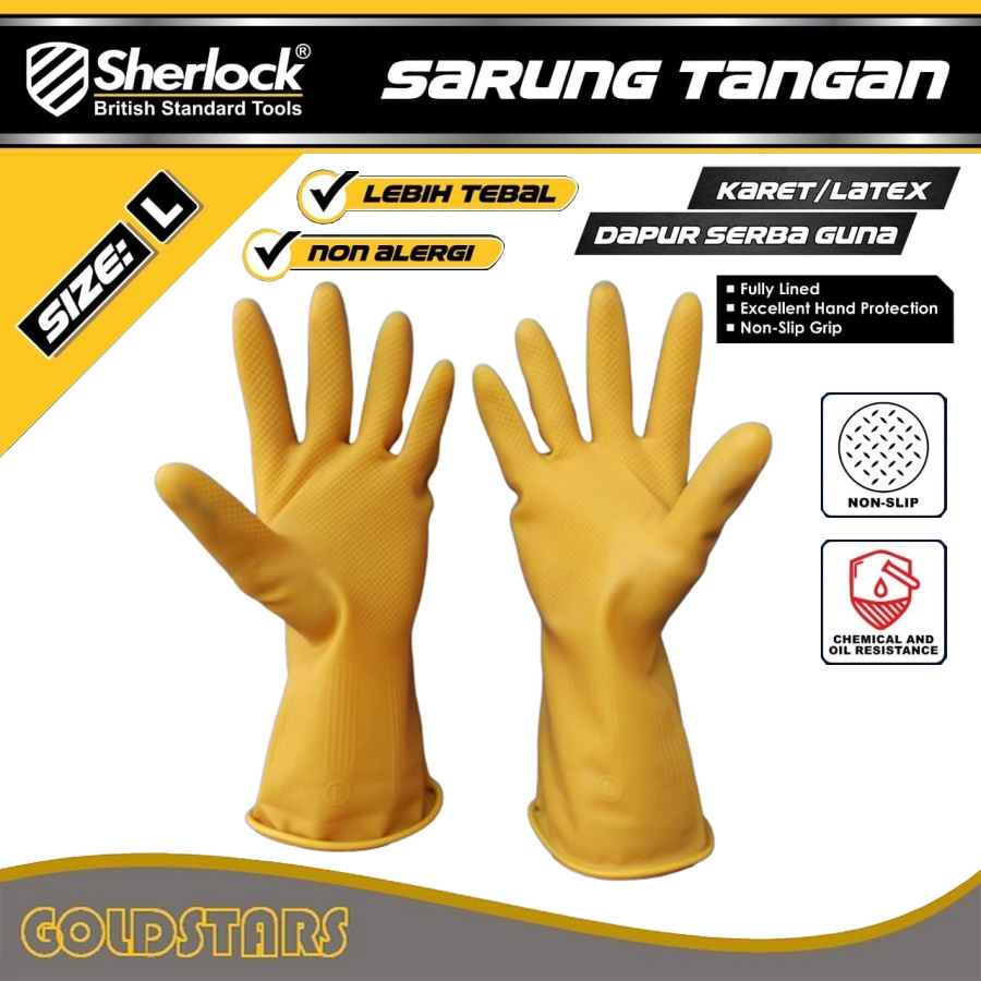 Sarung Tangan Karet Cuci Piring Industrial Grade Premium Latex uk, L Sherlock