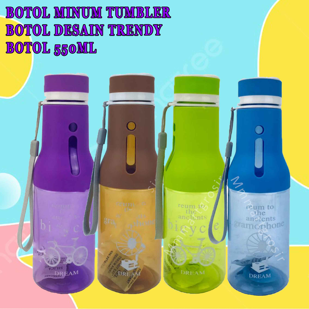 Tumbler / Botol Minum Desain Trendy / Botol Bening / 550ml