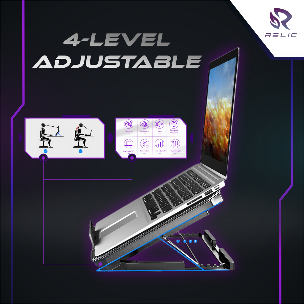 Coolingpad Pendingin Kipas Laptop Portable Aluminium 2 Fan Adjustable Height Aksesoris Desktop Termurah Berkualitas
