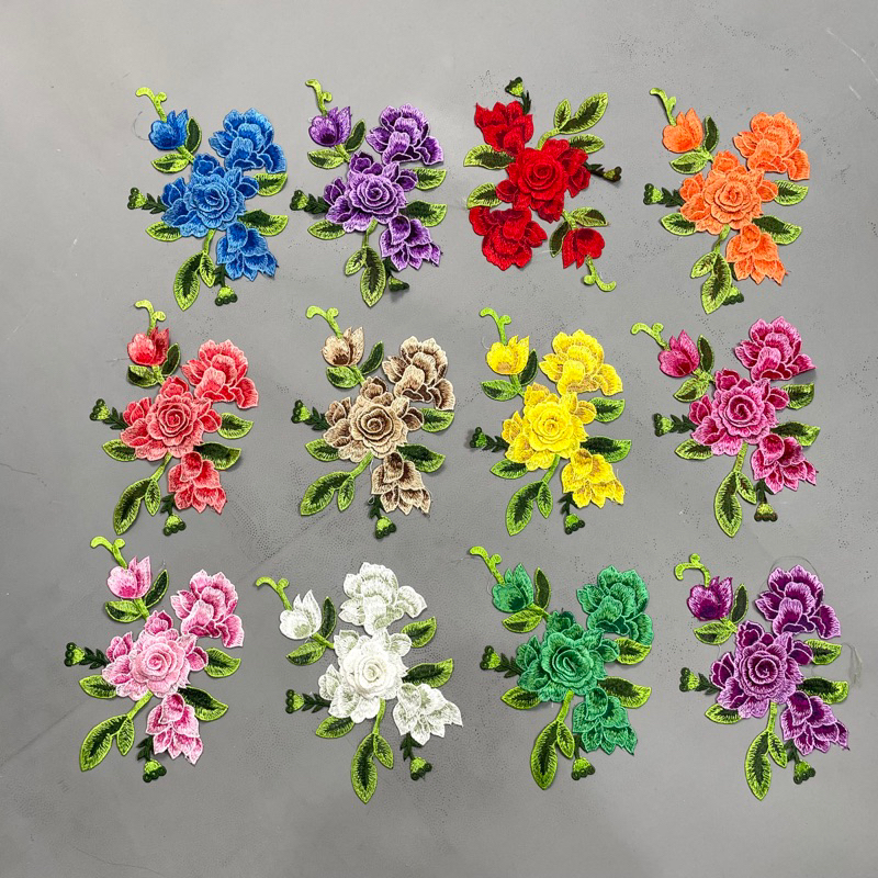 EHG027 Patch Renda Bordir Bordiran Patches Aplikasi Bunga Bordir 3d Embroidery Lace Red Bordir tempe