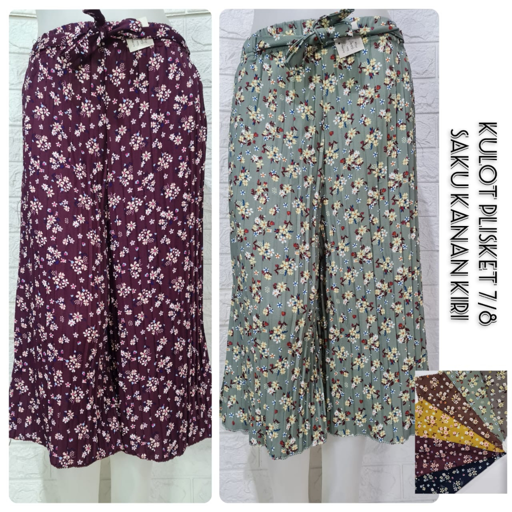 Sinayah olshop | Celana kulot plisket wanita model 7/8 motif bunga melati | pants kulot wanita full printing .BB 45 - 85 KG