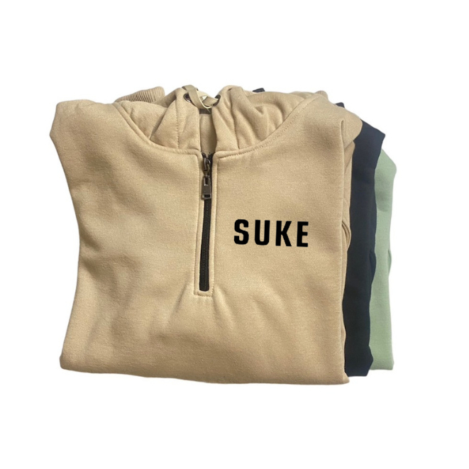 Hoodie Half Zip Tracksuit Suke Basic Resliting 1/4 Cream Unisex