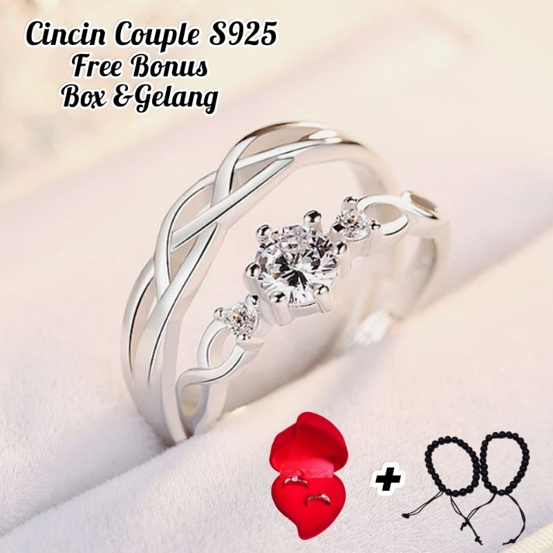 Cincin Couple Perak S925 Anti Karat Tunangan Nikah Cicin Cople Silver Ring Pria Wanita