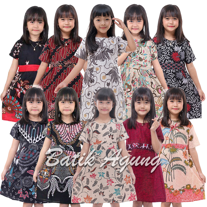 Baju Batik Anak Perempuan Umur 2-11 Tahun Terbaru / Dress Batik Anak Kids Cewek Lengan Pendek Murah