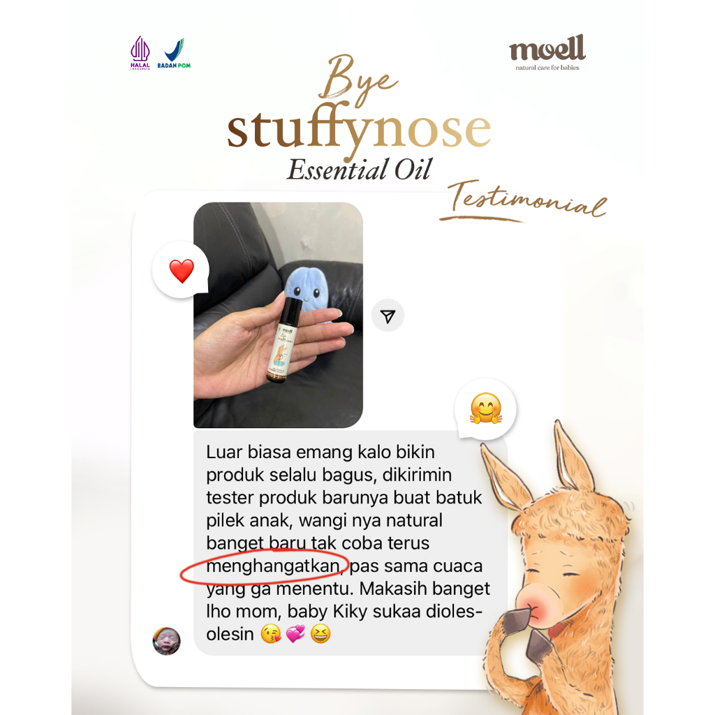 Moell Bye Stuffynose Natural Essential Oil / Melegakan Batuk Pilek &amp; Hidung Tersumbat / BPOM