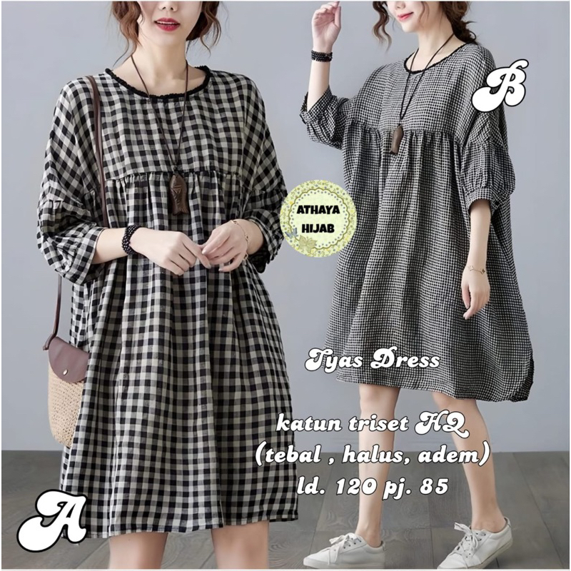 Tunik wanita jumbo tyas midi catton triset ld 120 premium ori athaya