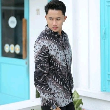 BATIK BOLO DEWO Motif Sekar Paplang Kemeja Baju Batik Pria Lengan panjang Lapis furing Hem Atasan