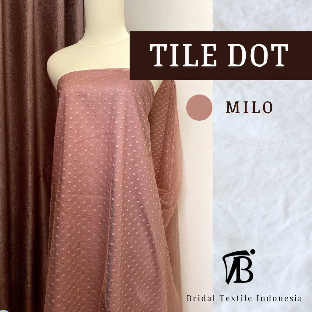 Kain Bahan Brokat Soft Tile Tille Tulle Dot Polkadot Dotty Original Premium Halus Warna Coklat Milo