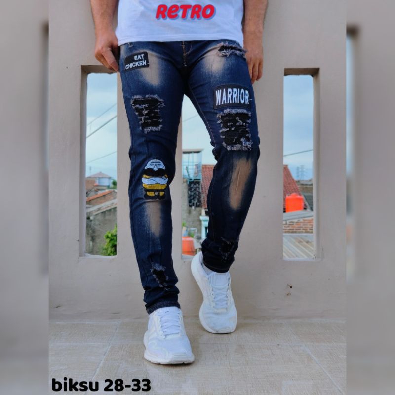 Celana Pria Jeans Biker Ripped Sobek Puring Original