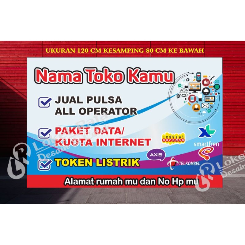 Cetak Spanduk Banner Untuk Jual Pulsa, Token,, Paket Data dan Voucher,, dan Usaha lain nya