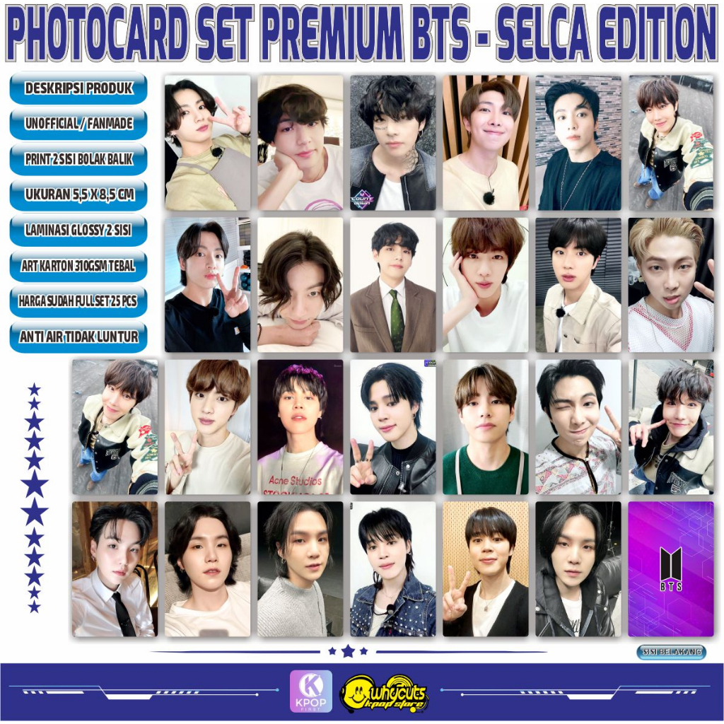 Unofficial Photocard Premium BTS / Print 2 sisi bolak balik / laminasi glossy / anti air tidak luntur / isi 25pcs