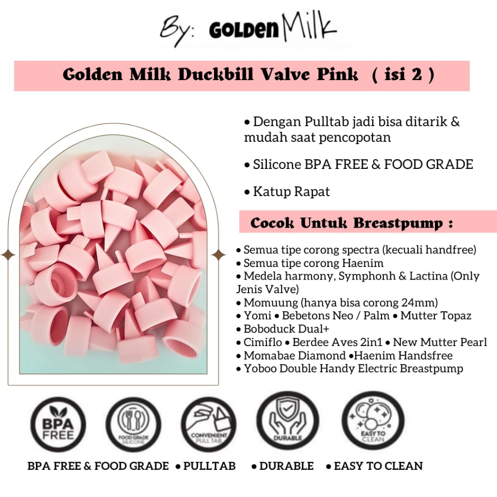 DUCKBILL VALVE isi 2 BY GOLDEN MILK WITH PULL TAB/ pull tab / dengan tarikan / spectra / bpa free / kinmade valve / spectra valve / GROSIR