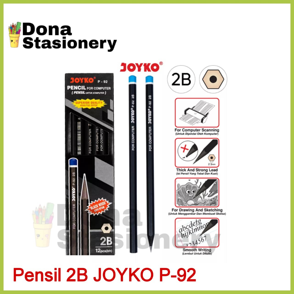

( PACK ) JOYKO Pensil 2B P-92 Hitam / Pensil Hitam Joyko