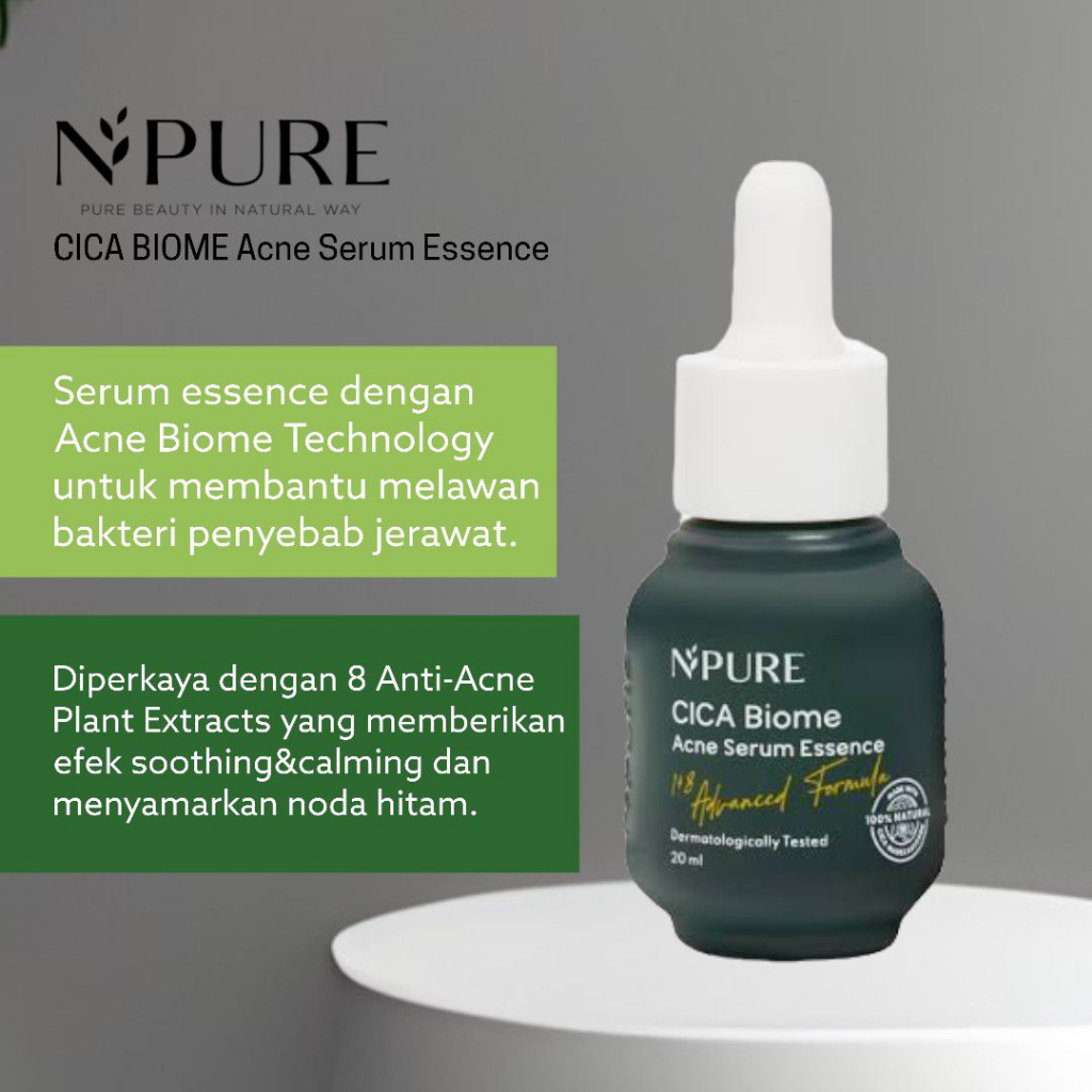 (Kemasan BARU) NPURE Acne Serum CICA Biome ESSENCE Centella Asiatica / Acne Care 20 ml - Serum Esence Wajah - Skincare Jerawat Berminyak NPure Hijau