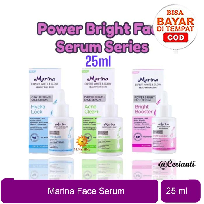 [0% ALCOHOL | 0% PARABEN | 25ML | SERUM | BPOM] Marina Expert White &amp; Glow Power Bright Face Serum 25 ml – Acne Clear+ | Hydra Lock |
