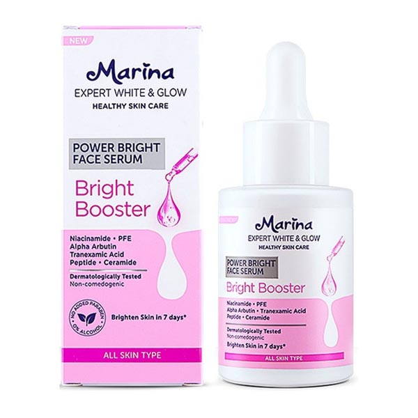 [0% ALCOHOL | 0% PARABEN | 25ML | SERUM | BPOM] Marina Expert White &amp; Glow Power Bright Face Serum 25 ml – Acne Clear+ | Hydra Lock |