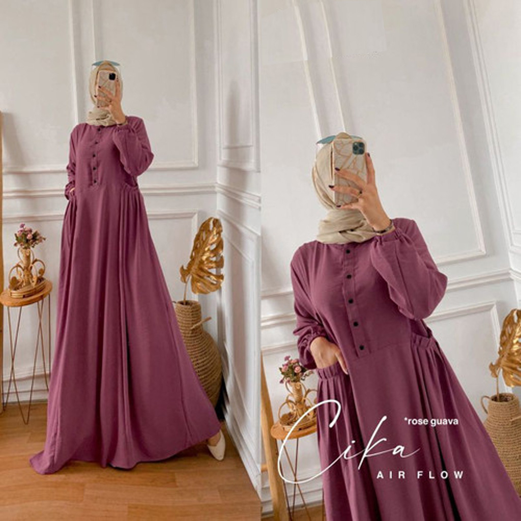 MAY DRESS CIKA FAB AIRFLOW CRINKLE PREMIUM LD 105 PB 140 SAKU KANAN KIRI BUSUI GAMIS LEBARAN