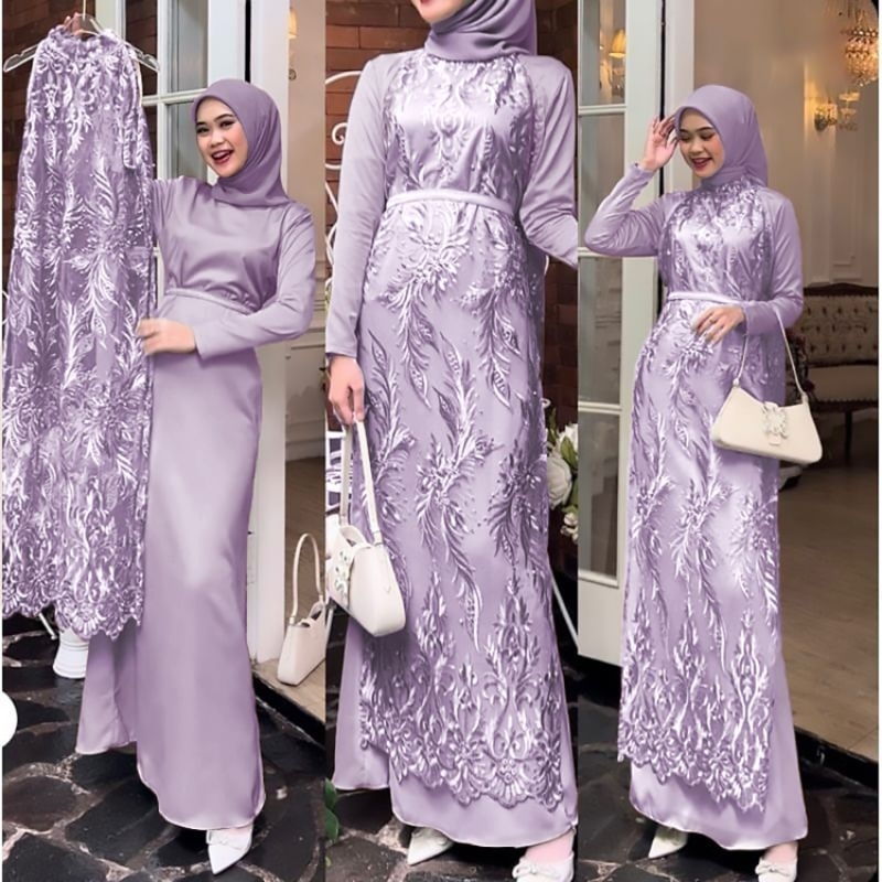 SET VABINA MUTIARA, VELVET BRUKAT TILE, GAMIS HIJAB MUSLIM, MAXY DRESS