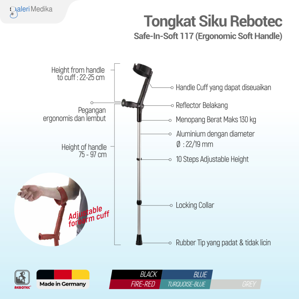 Rebotec Tongkat Siku Safe-In Soft Erg 117 / Tongkat Elbow Rebotec Safe-In Soft 117 Tongkat Jalan - Alat Bantu Jalan