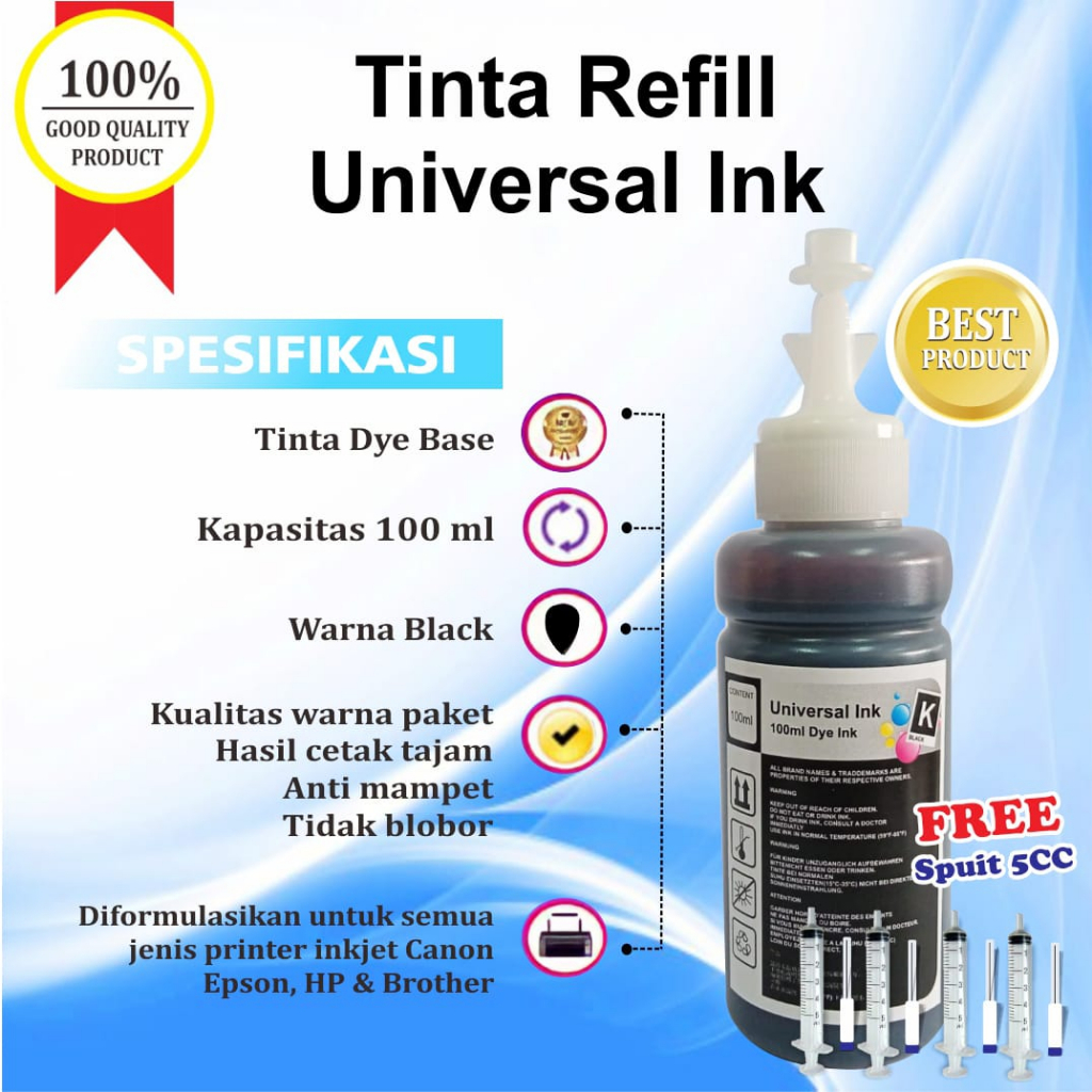 Tinta Refill Universal Cartridge Printer HP 678 680 802 803 46 682 + Spuit