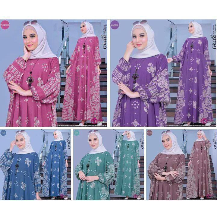 Kaftan Wanita Jumbo XXXL Dress Maksi Viral Kondangan Batik Cap Printing Soft Color Busui Resleting Lengan Panjang 7/8 Gamis Arabian Rayon Premium Fashion Muslim By Batik Sulmit