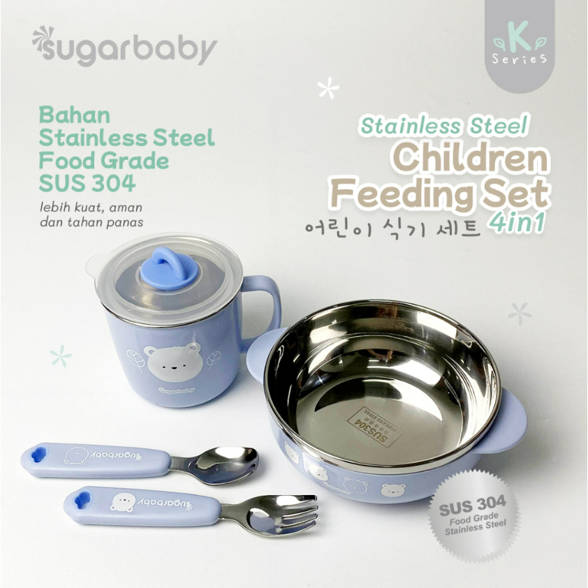 Sugar Baby Healthy Stainless / Silicone Feeding Set / perlengkapan makan bayi MPASI isi 3Pcs dan isi 4pcs 6m+