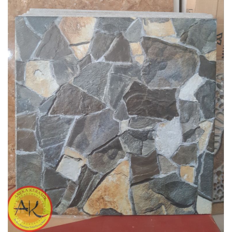 Keramik Lantai Kasar Teras Garasi Dinding Motif Batu Alam Timbul 40x40 Riverstone Marine