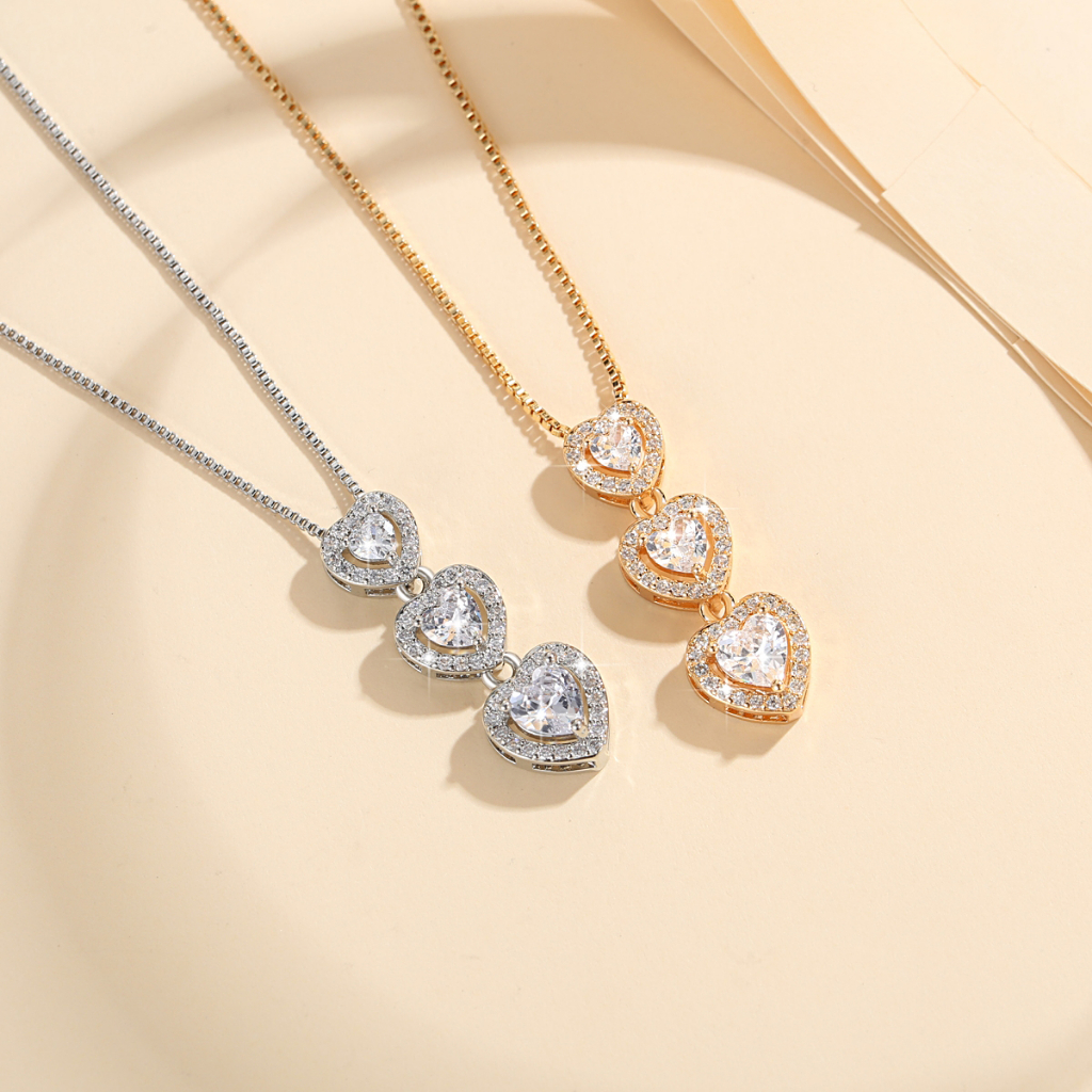 Y048 [COD✔] Kalung Cinta Batu Permata Liontin Hati Wanita Kalung Wanita Anti Karat Liontin Aksesoris