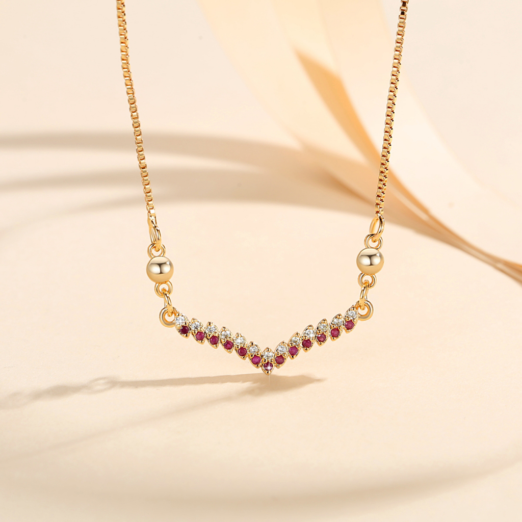 Y051 [COD✔] Kalung Titanium Fuji Kristal Wanita Letter V Kalung Anti Karat Untuk Wanita Aksesoris