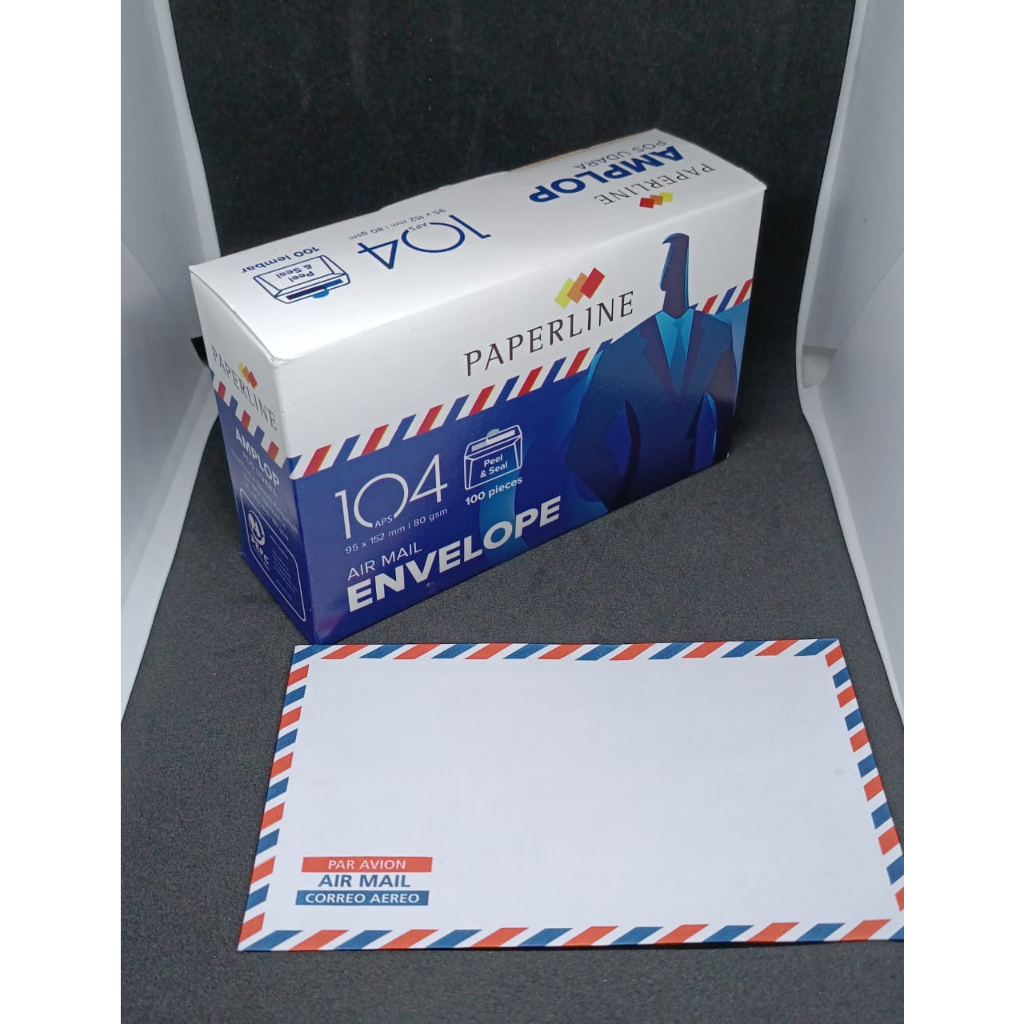 AMPLOP 104 PAPERLINE AIRMAIL BERGARIS BIRU MERAH PUTIH 1 PAK ISI 100 PCS