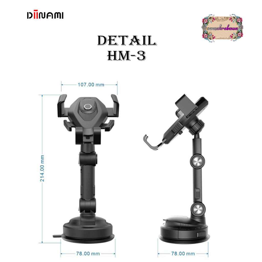 DIINAMI HM-3 Holder hp mobil Dudukan handphone universal original untuk pemasangan di dashboard kaca meja lemari bisa potrait landscape 360 derajat SB5538