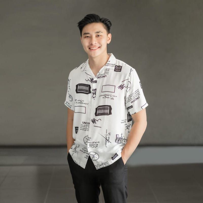 Kemeja Motif Pantai Bahan Rayon/Kain Jatuh,Hem Pantai Rayon Lengan Pendek