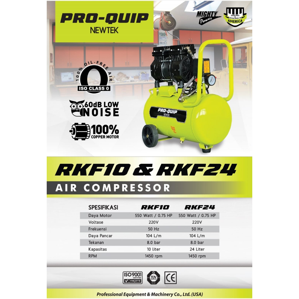 Kompresor Angin 10L OILESS Listrik RKF10 PROQUIP 0.75Hp / Air Compressor Udara Tanpa Oli 10 Liter 1 RKF 10 RKF-10 PRO QUIP PROQUIP