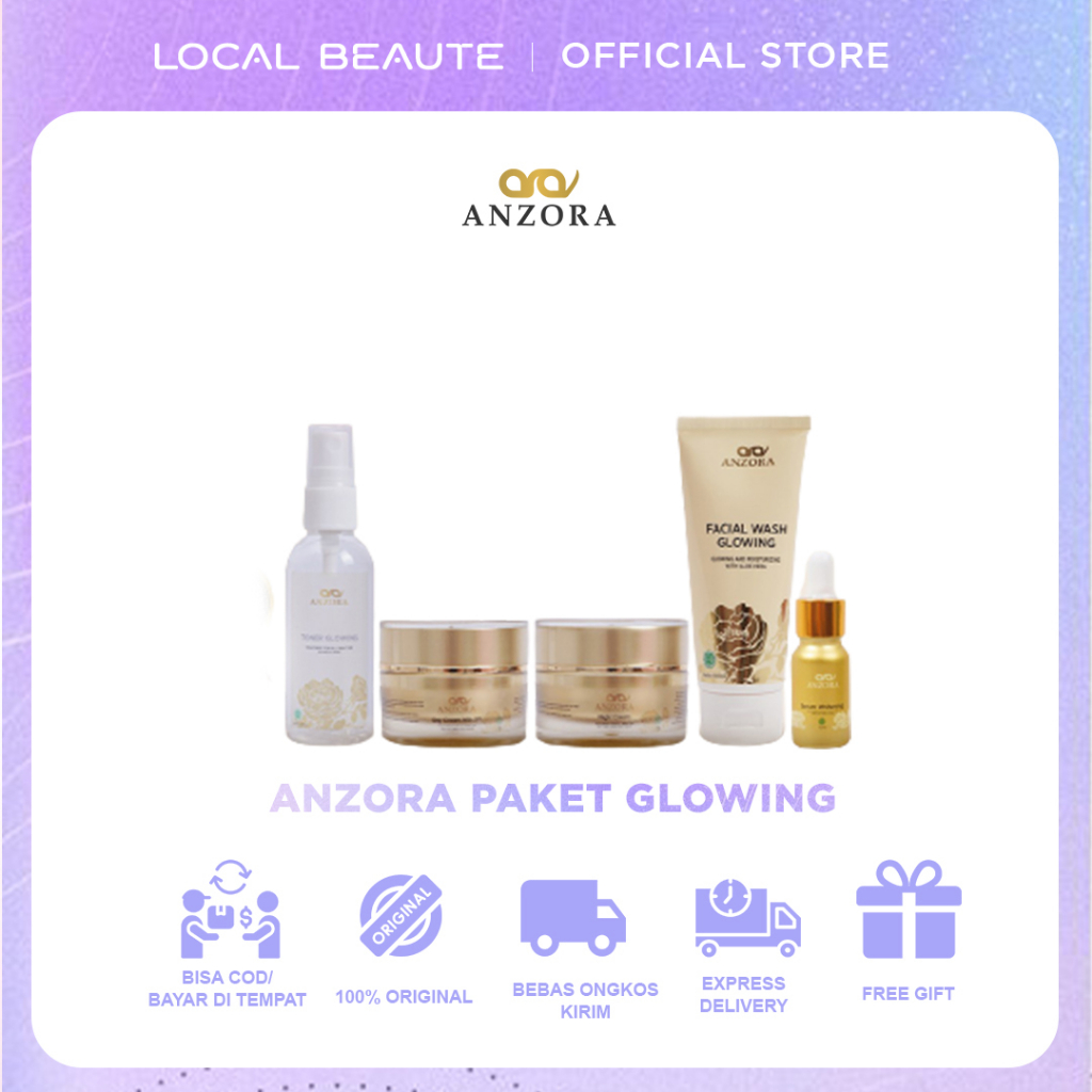 Anzora Skincare Glow Series Package Perawatan Kecantikan Pelembab Pencerah Wajah Glowing dari Paket 