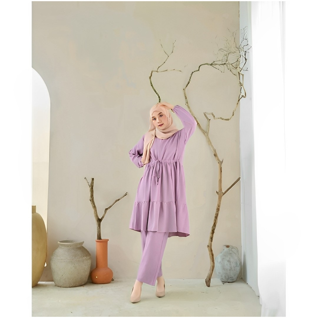 Ramdan Collection - Aruna Oneset Atasan Tunik Jumbo Ld 110 Bahan Crepe Premium Setelan Wanita Kekinian OOTD Remaja Setcel Model Korean Style Terbaru 2023 Fashion Muslim