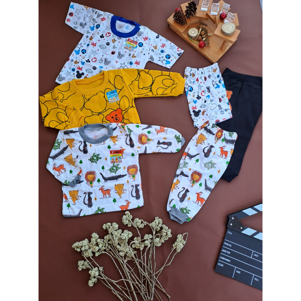 setelan baju anak laki-laki/perempuan paketan motif lucu 3pcs 3-18bulan