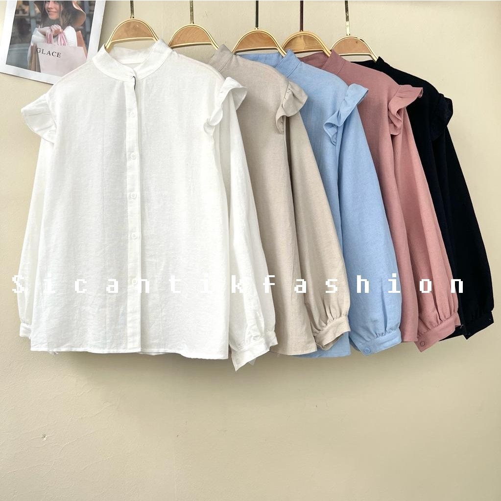 Blouse Wanita Linen Premium / Kemeja Polos Linen Lengan Panjang