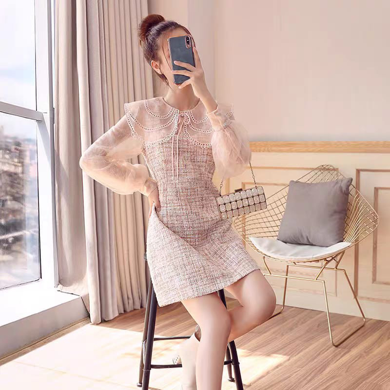 Spring And Autumn Style Ladies Luxury Collar Tweed Dress M478