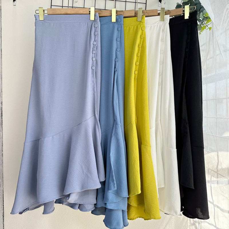 Long skirt korean style / Rok kringkel airflow premium / rok panjang kancing