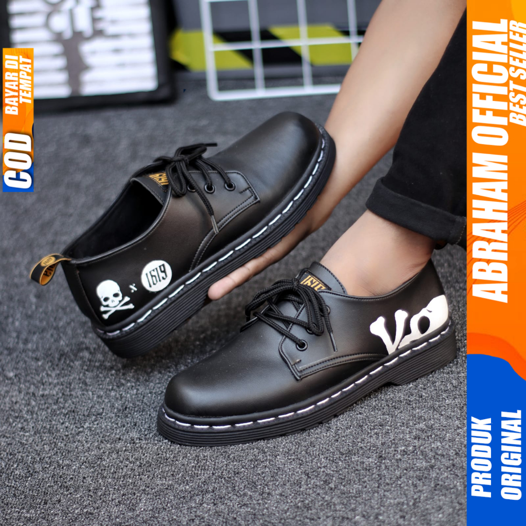 Sepatu Formal Pantofel Docmart Low Boot Kerja Hitam Pria Abraham