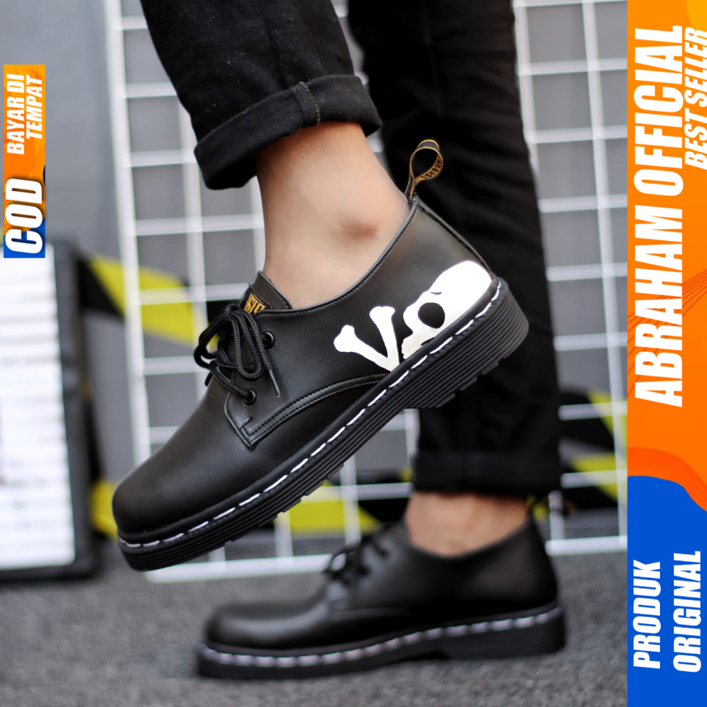 Sepatu Docmart Low Boot Formal Pantofel Hitam Kerja Pria Abraham