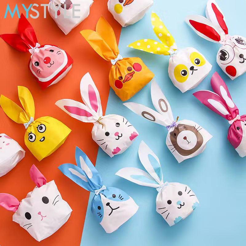 HAPPY TIME PLASTIK SOUVENIR KELINCI UKURAN KECIL / BESAR 1 PACK ISI 10 PCS MOTIF RANDOM TAS SOUVENIR SNACK