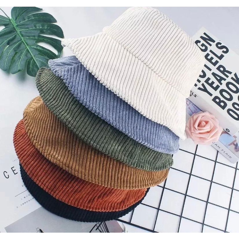 TERBARU!!!Topi Bucket Unisex Bahan Corduroy Import / Bucket Hat Dewasa Pria Wanita Viral Premium Quality