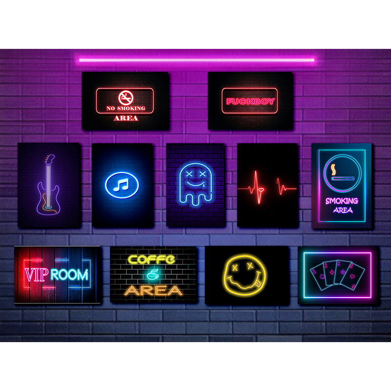 DEKORASI DINDING AESTETIC MOTIF NEON PAJANGAN DINDING KAMAR POSTER NEON MURAH