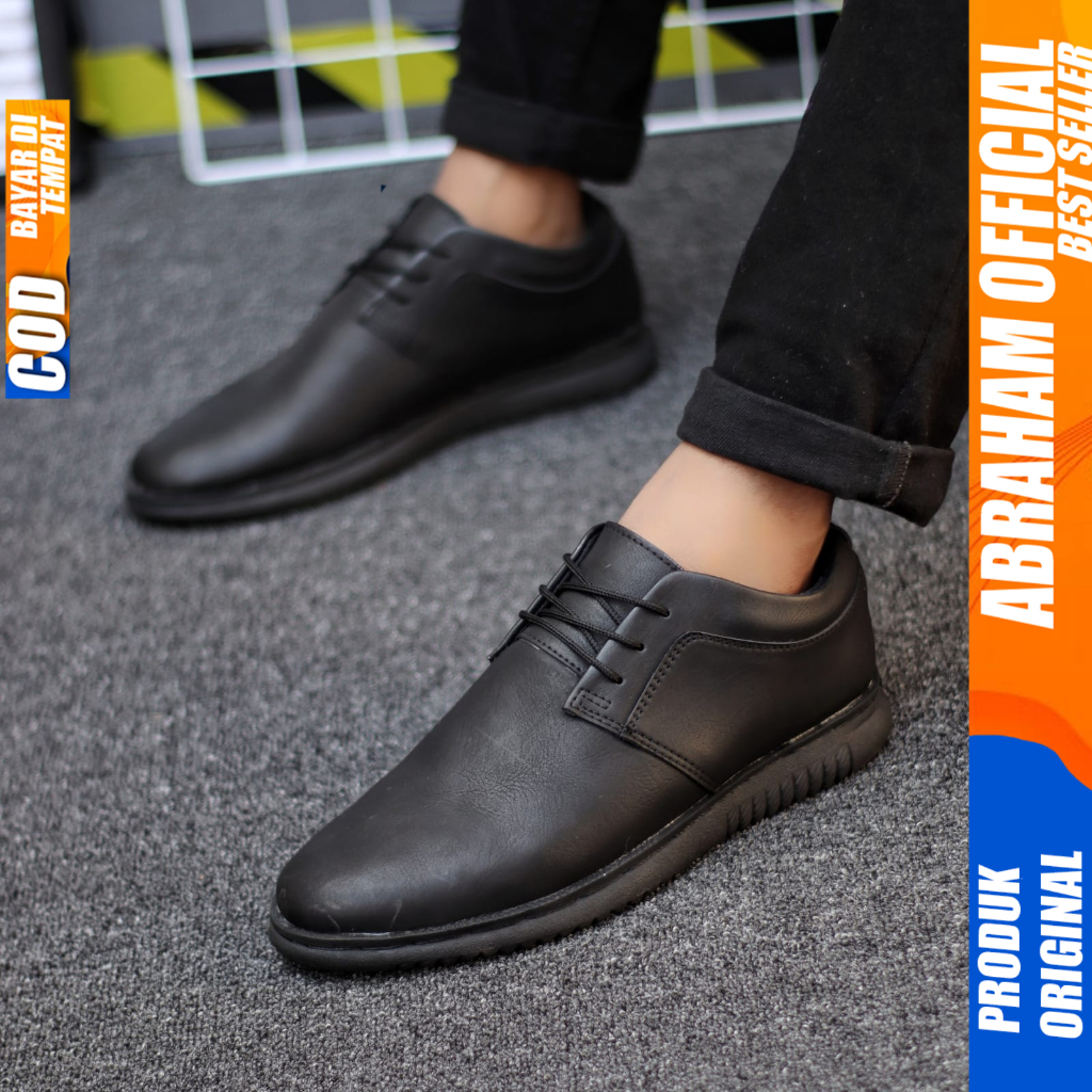 Sepatu Formal Pantofel Casual Kerja Hitam Pria Abraham