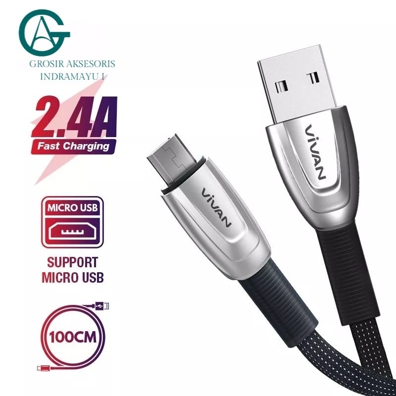 Vivan Kabel Data BTK-MS Cable Data Micro USB Fast Charging 2.4A 100CM Black Original