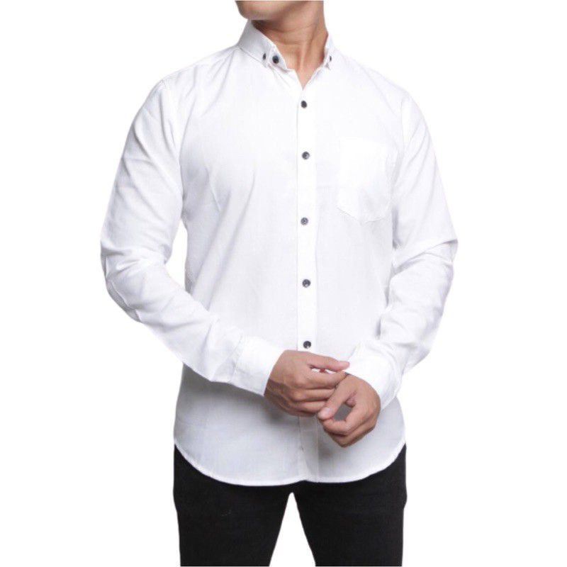 Baju Kemeja Pria Kasual Polos Hitam Putih Lengan Panjang / hem baju pria/kemeja cowok/kemeja hitam