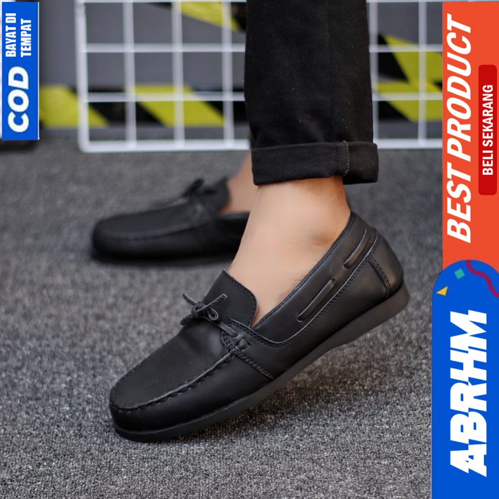 ABRHM Sepatu Formal Pantofel Casual kerja Hitam Pria