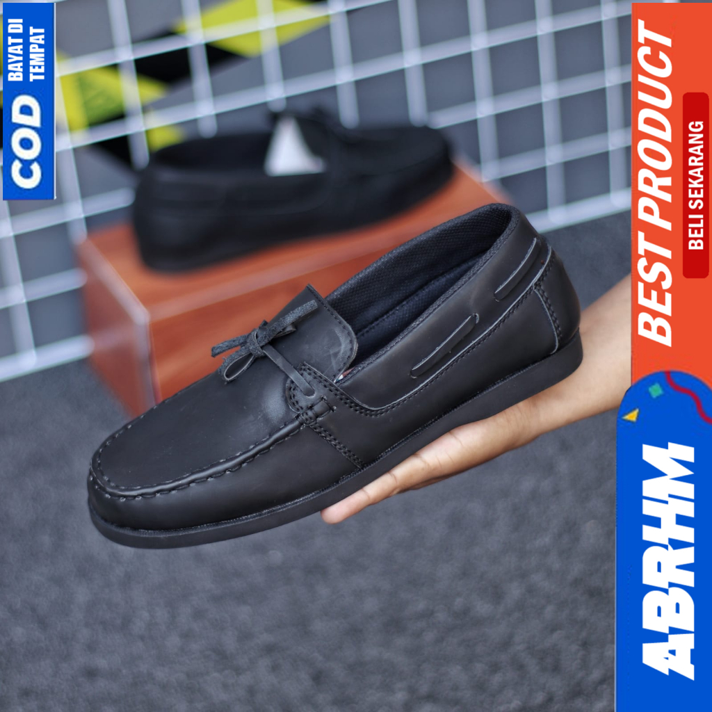 ABRHM Sepatu Formal Pantofel Casual kerja Hitam Pria